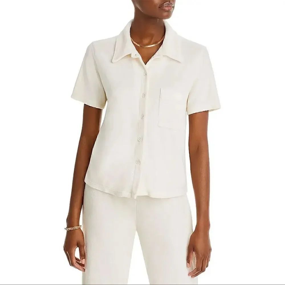 NWTs Monrow Terry Cloth Collared Pocket Button Down Top Size Small